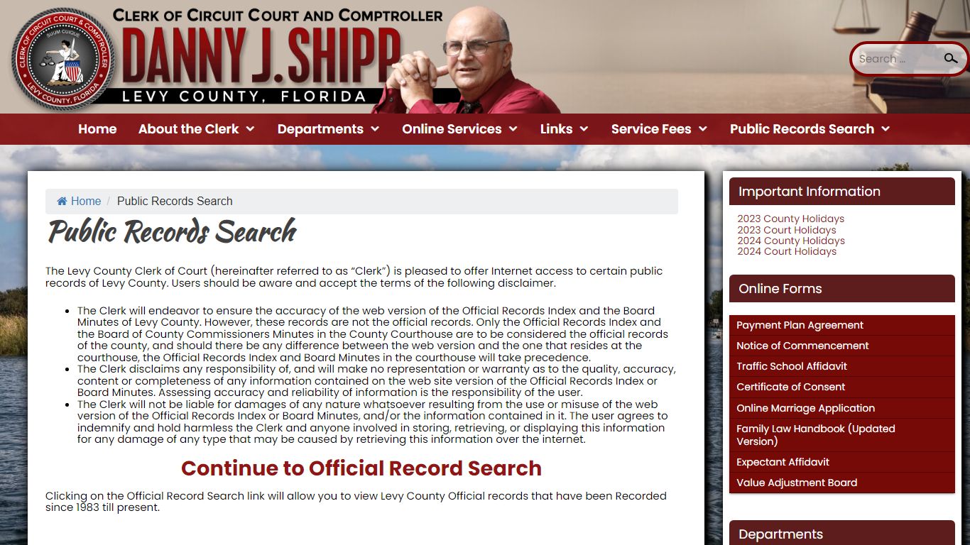 Public Records Search – Levy County Clerk of Courts & Comptroller